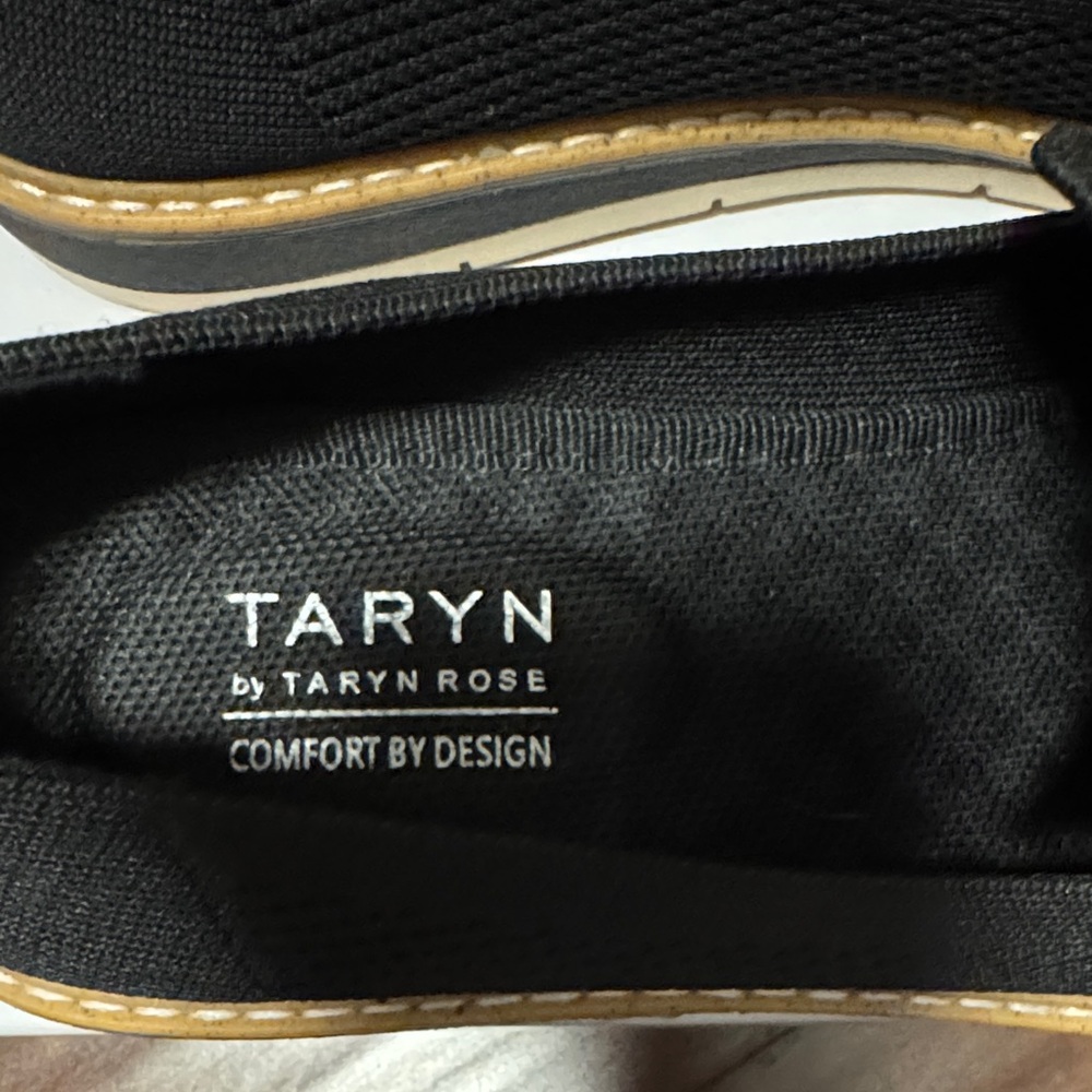 Taryn Rose Black Knit Slip-On Loafers with Tan Trim - Picture 4 of 6